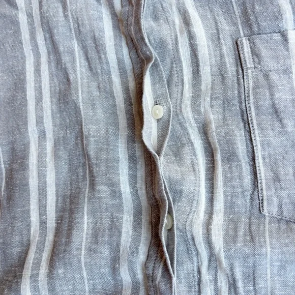 Lucky Brand Linen Blend Stripe Button Up Shirt Raglan Sleeve Neutral Men’s XL - Picture 11 of 11